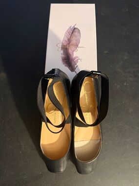 Jessica Simpson Black Mandalaye Mary Jane Heels with Ankle Strap